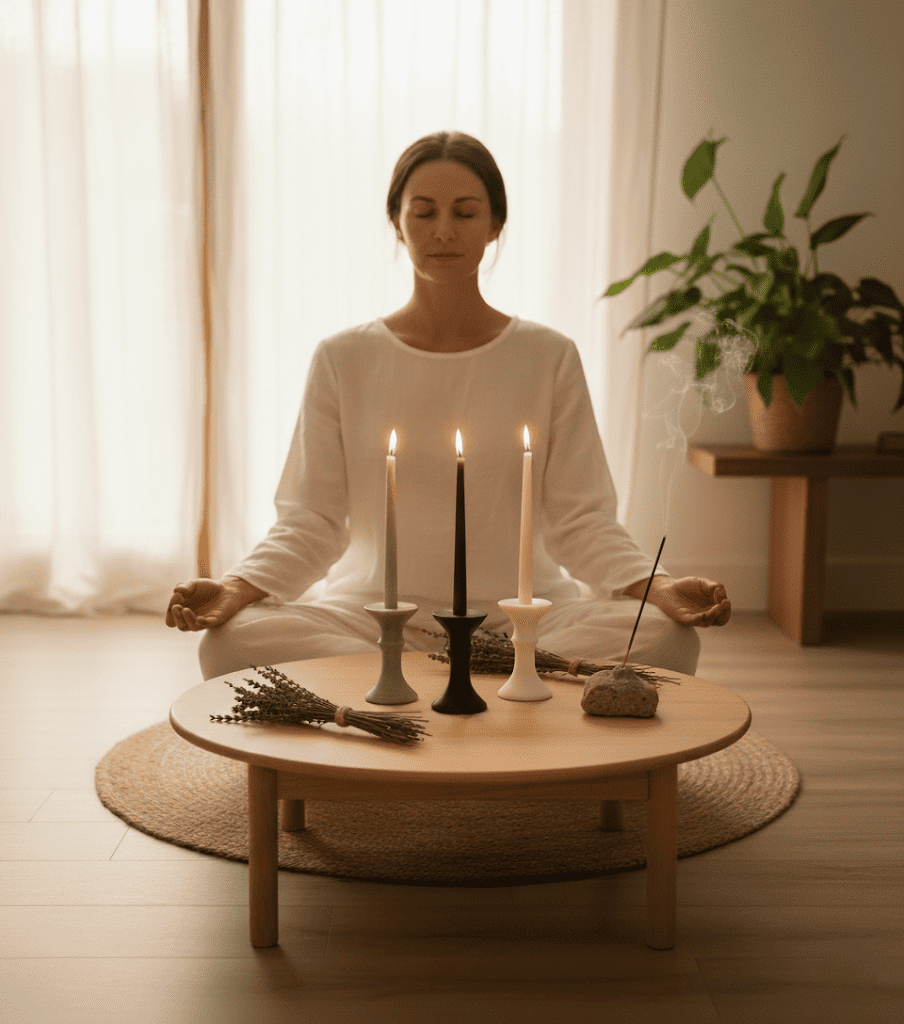 Velas naturales y aromáticas encendidas para decoración y relajación