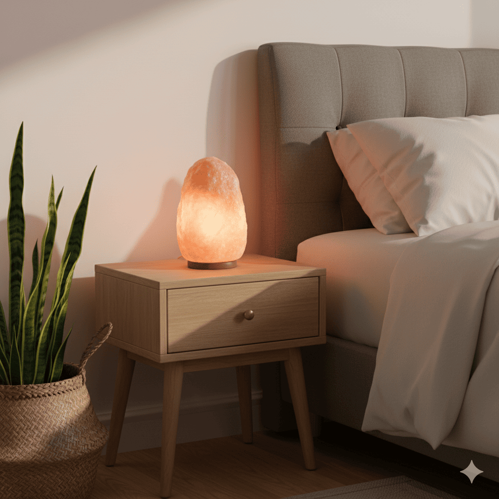 Lámpara de sal del Himalaya encendida para decoración y bienestar