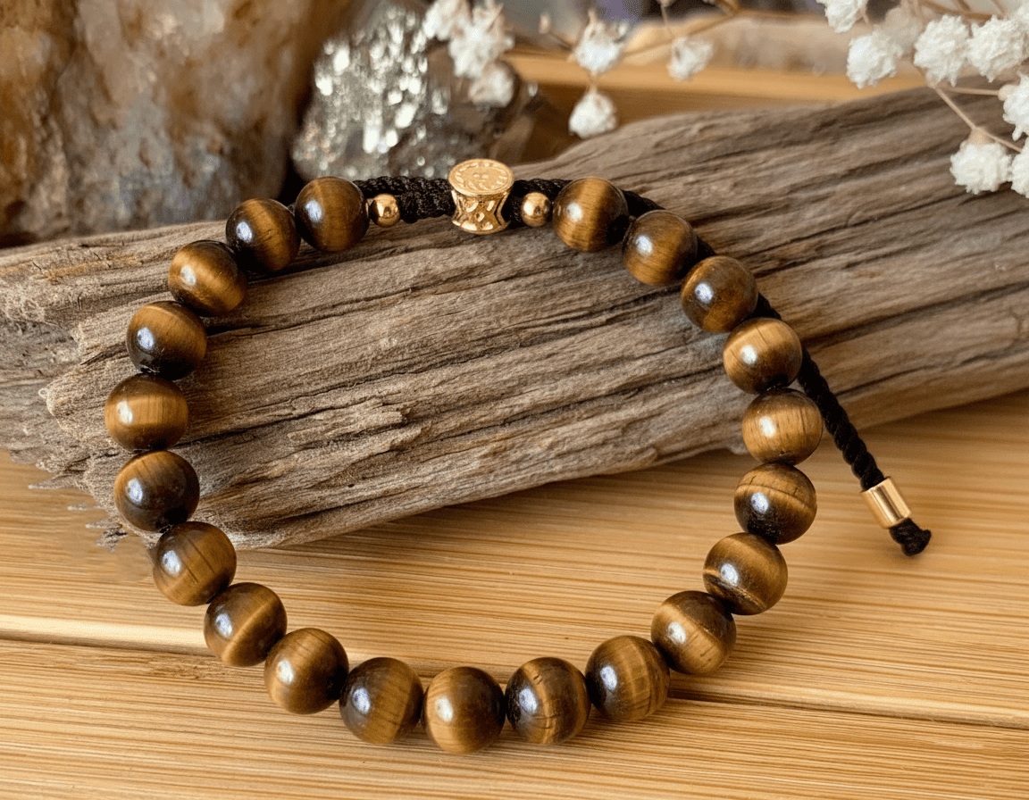 Pulsera de hilo negro con Ojo de Tigre